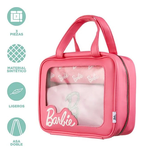 Barbie Set Bolsos De Viaje Neceser Maquillaje Estuches Rosa Chicle Lisa