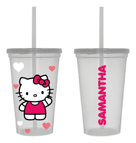1 Vaso Decorado Kitty Personaje Infantil Artículo Fiesta Color Transparente