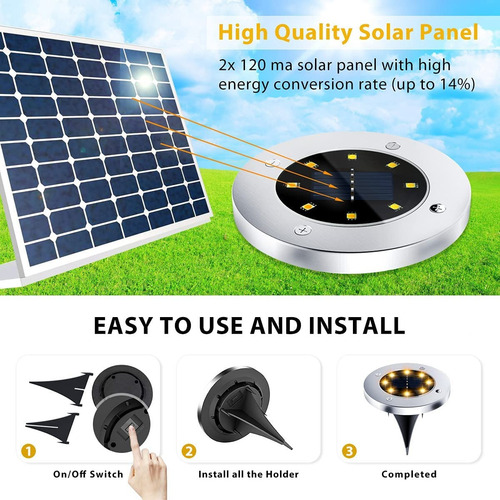Imagen 8 de 10 de Foco Luz Solar 8 Led C/sensor Estaca Embutir Jardin Exterior