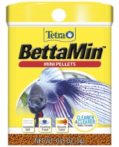 Tetra Bettamin Mini Pellets 1gr Comida Para Peces Betta Granulos 0.5mm Bandeja Dispensador Alimento Completo 43% Porteína Con Vitaminas Y Minerales A Base De Pescado, Camarón Y Algas Marinas.