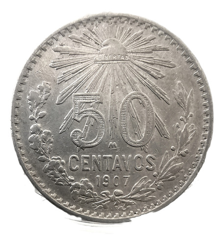 Moneda De Plata 1907 Ley 0.800 50 Centavos Resplandor