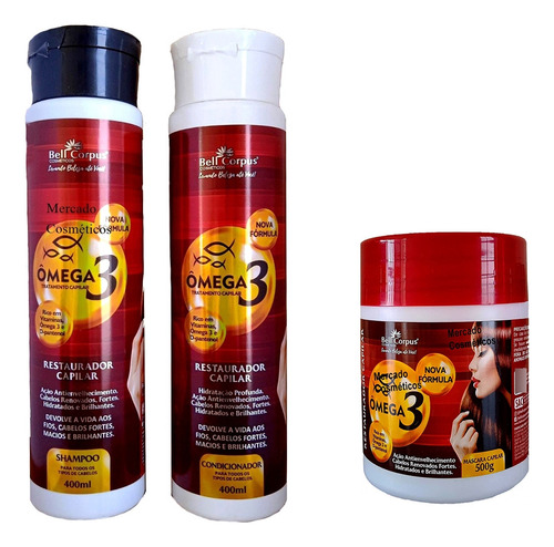 1 Shampoo,1 Condicionador E 1 Máscara Ômega 3 Bell Corpus 