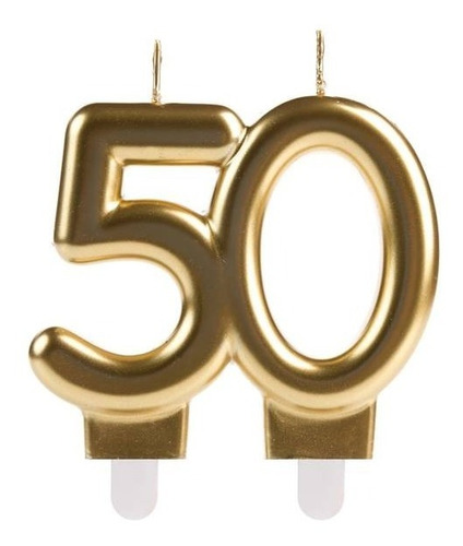50 Anos - Vela Cromada Metalizada Dourada Para Bolo E Festa