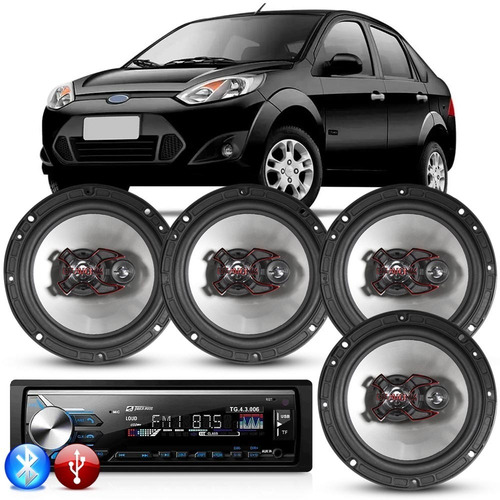 Imagem 1 de 7 de Kit Auto Falante Fiesta 07 À 13 + Auto Radio Mp3 Player Usb