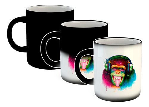 Taza Magica Mono Con Auriculares Sacando La Lengua