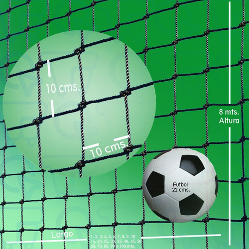 Red Portería Malla Deporte Perimetral 80x8m Cuadros 10x10 Cm