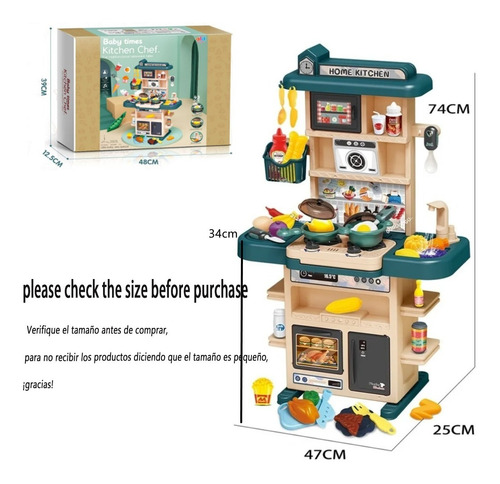 Imagen 3 de 9 de Juguetes Cocina Niños 43pzs 74cm Luz Sonido Agua Vapor Spray