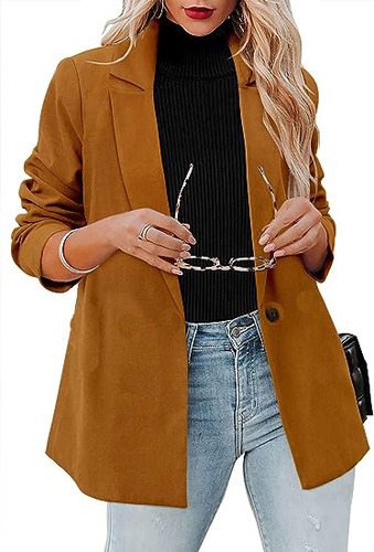 Chaqueta Blazer De Manga Larga De Color Liso Con Un Solo Bot