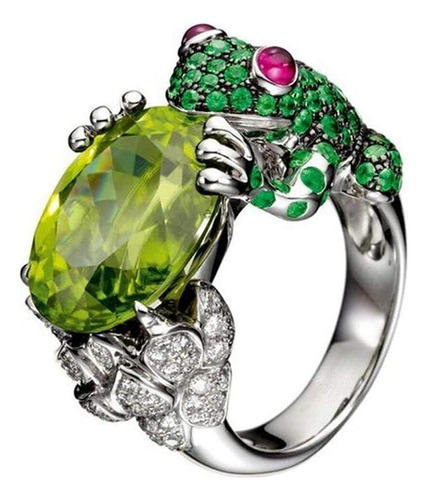 Jewelers Anillo Chapado En Rodio Con Cristal Verde