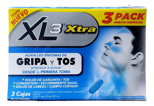 3 Pack Xl-3 Xtra Gripa Y Tos 3 Cajas De 12 Cápsulas Cu 