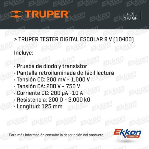 Tester Digital Truper Escolar 9 Volts Diodo Y Transistor