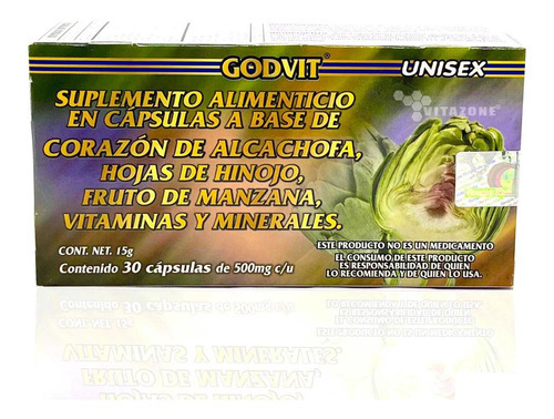 Imagen 1 de 4 de Alcachofa 30 Cápsulas Hinojo Manzana Godvit
