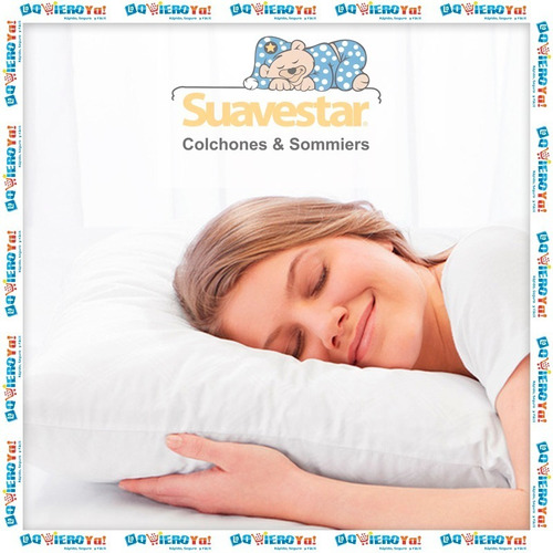 Colchon + Sommier Lujo Suavestar 190x140x21 Cm Tela Jackard + 2 Almohadas