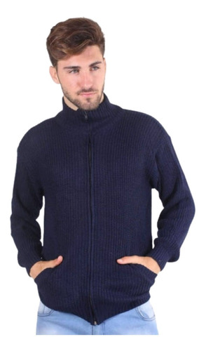 Campera Tejida Hombre Cierre Cuello Alto Premium