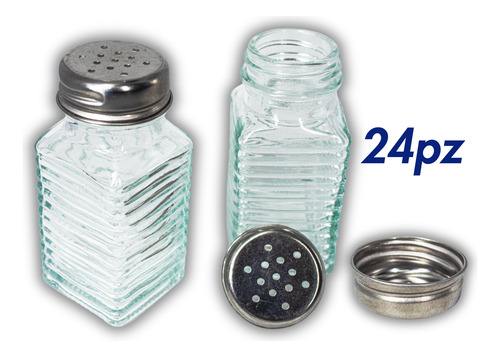Set De 24 Saleros De Vidrio Con Tapa De Acero Inoxidable