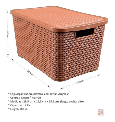 Imagen 2 de 8 de Set 3 Cajas Organizadoras Simil Rattan 7 Litros C/tapa Arq