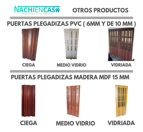 Puertas Plegadizas Plegables Pvc Reforzadas 1,08x2m A Medida