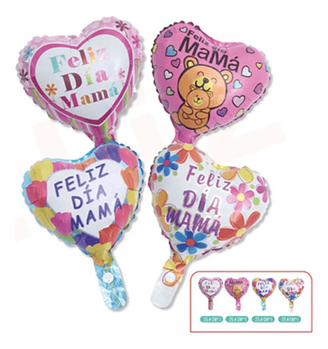 Set De Globos Metálicos Detalles Forma Corazón 4 Pcs 25cm