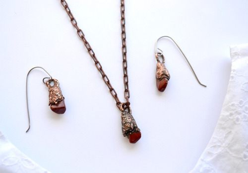 Imagen 5 de 6 de Aros Rojos, Piedra Natural Jaspe Engarzados En Cobre