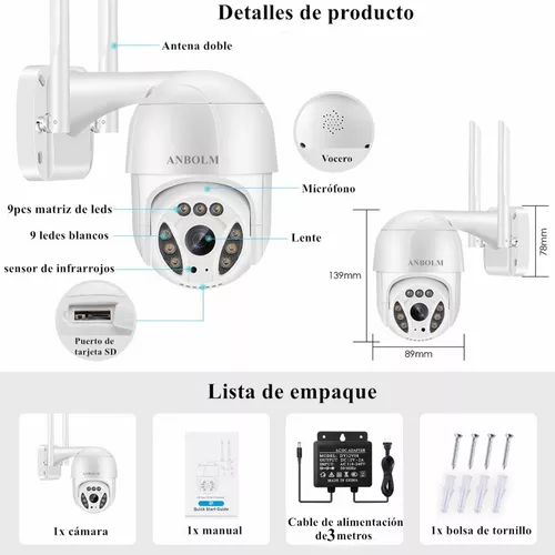  INQMEGA TUYA Cámara PTZ para exteriores, cámara de vigilancia  doméstica de seguridad de 3 MP con WiFi 2.4G, cámara inalámbrica IP  impermeable, visión nocturna a color, audio bidireccional, detección :  Electrónica