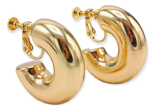 Aros Sin Perforacion Argollas Chunky Gruesas Bañadas En Oro