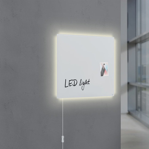 Painel Lousa De Vidro Temperado Branca 120x70cm Com Led Cor Branco Liso