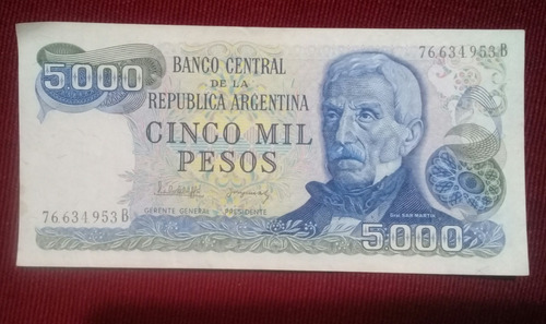 Billete De 5000 Pesos Argentinos Año 1982, Nuevo Impecable.!