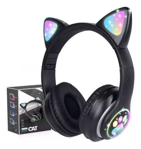 Audifonos Orejas De Gato Bluetooths 5.1 Led Diadema Ninos Color Negro