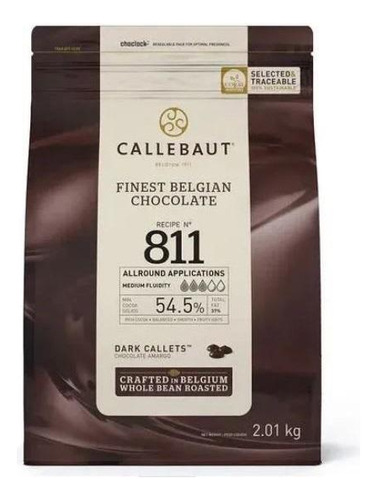 Chocolate belga 811 dark 54,5 callets 2,01kg callebaut Callebaut  cacau