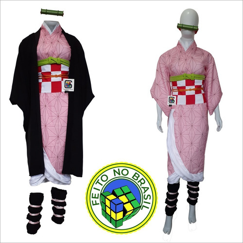Cosplay Nezuko Kamado 11 Peças Completo Peruca Demon Slayer