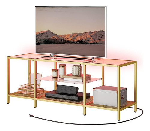 ~? Soporte De Tv Hoobro Con Luces Led Y Tomas De Corriente P