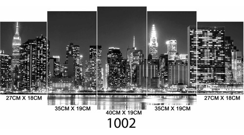 Cuadro Escalonado  Ciudad De Perfil Negra 1002