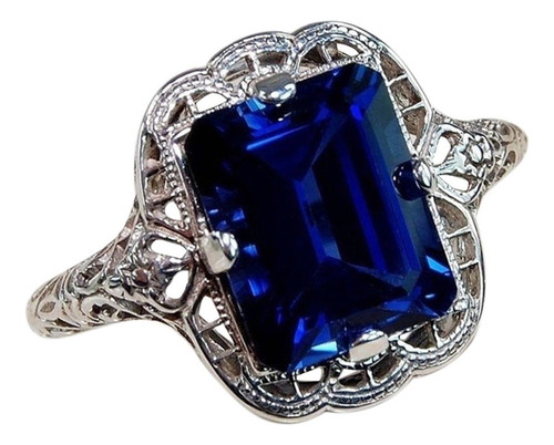 Anillo Plata Natural Gema Luxury Court Blue Birthsto 1821