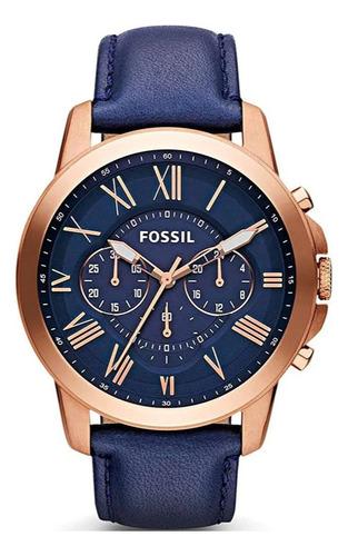 Reloj Fossil Fs4835 Hombre Cuero Azul Marino Analógico