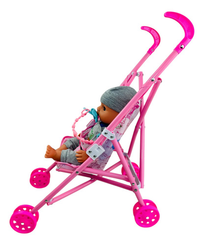 Bebé Con Carreola, Carriola De Regalo Muñeca Cn Accesiorios Azul