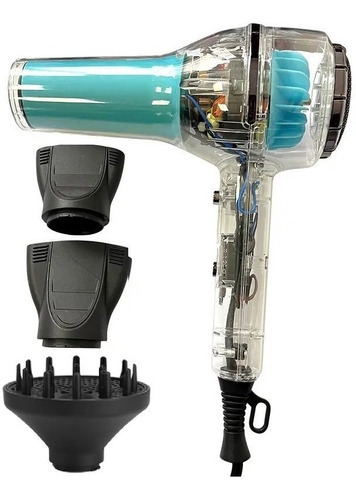 Secador De Cabelo Silencioso Transparente Quente Frio 6000w Cor Azul