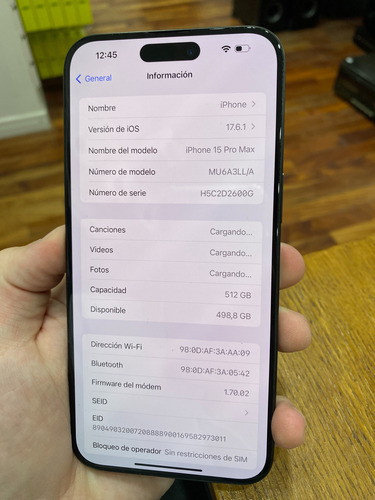 iPhone 15 Pro Max 512gb Black Titanium Usado - Batería 92% (Usado)