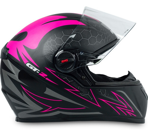 Capacete Com Narigueira Moto Gt2 Preto Rosa Resistente 58