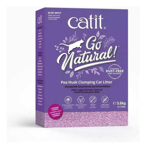 Arena Sanitaria Aglutinante Biodegradable Para Gatos Catit Go Natural Aroma Lavanda de 5,6 Kg x 5.6kg de peso neto  y 5.6kg de peso por unidad