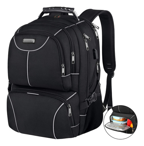 Mochila Extra Grande Para Notebook C/ Bolso Termico-negro