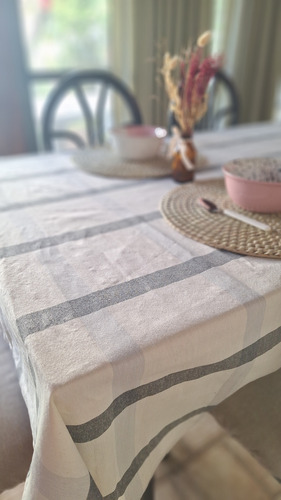 Mantel Tusor Cuadrille Premium 100% Algodón Gris Cuadrillé