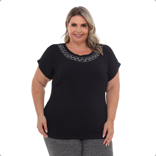 Blusa Plus Size Casual Moderna Com Strass