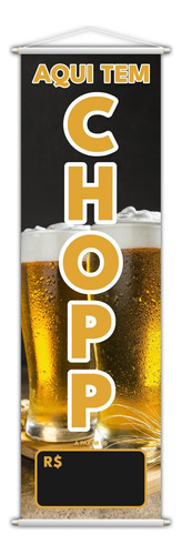 Banner Aqui Tem Chopp Preço Fundo Preto Lona 100x30cm