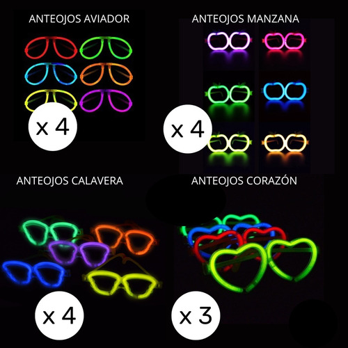 Imagen 5 de 10 de Combo Cotillon Luminoso Led Neon 100 Personas + Labial Fluo