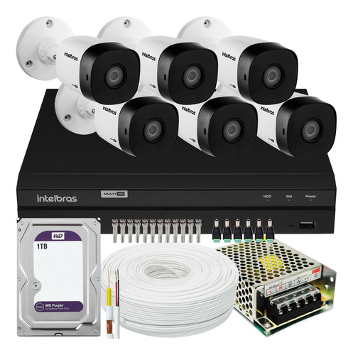 Kit Cftv 6 Cameras Full Hd Dvr Intelbras 1208 1tb Wd Purple