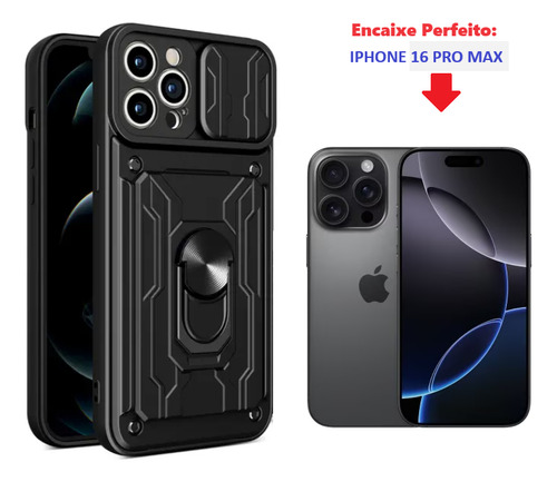 Capa Case Cartão Anti Impacto Com Anel 360 iPhone 16 Pro Max