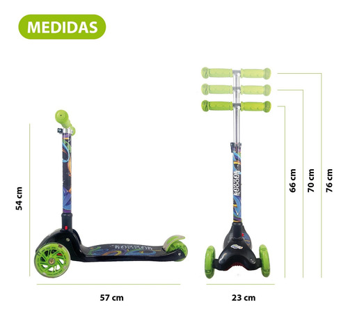 Imagen 3 de 10 de Monopatín Kossok Park - Plegable 3 Ruedas Luz Led - Infantil