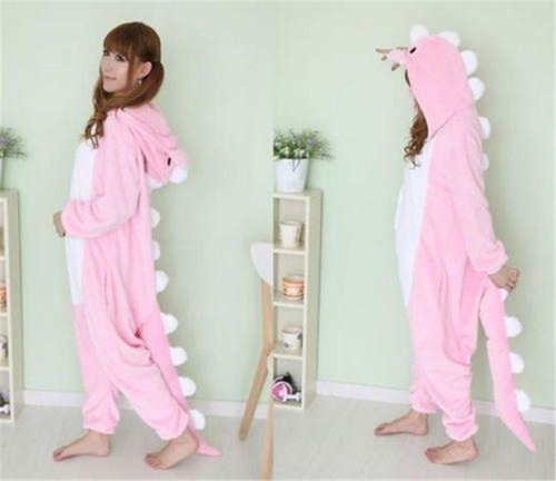 Pijama Capucha Tierna Adulto Unisex Disfraz Dinosaurio Pink