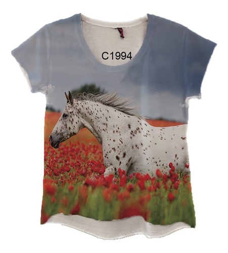 Camiseta 3d Feminina Cavalo Cavalgada Paisagem Floral C1994