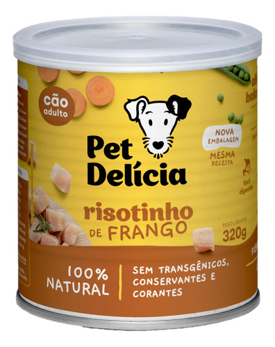 Alimento Pet Delícia Receitas Clássicas para cão todos os tamanhos sabor risotinho de frango em lata de 320g